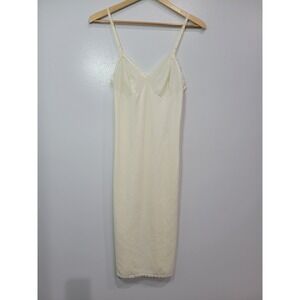 Lorraine Vintage Ivory Nylon Lace Trim Full Slip Midi Dress Tall 32 Adjustable